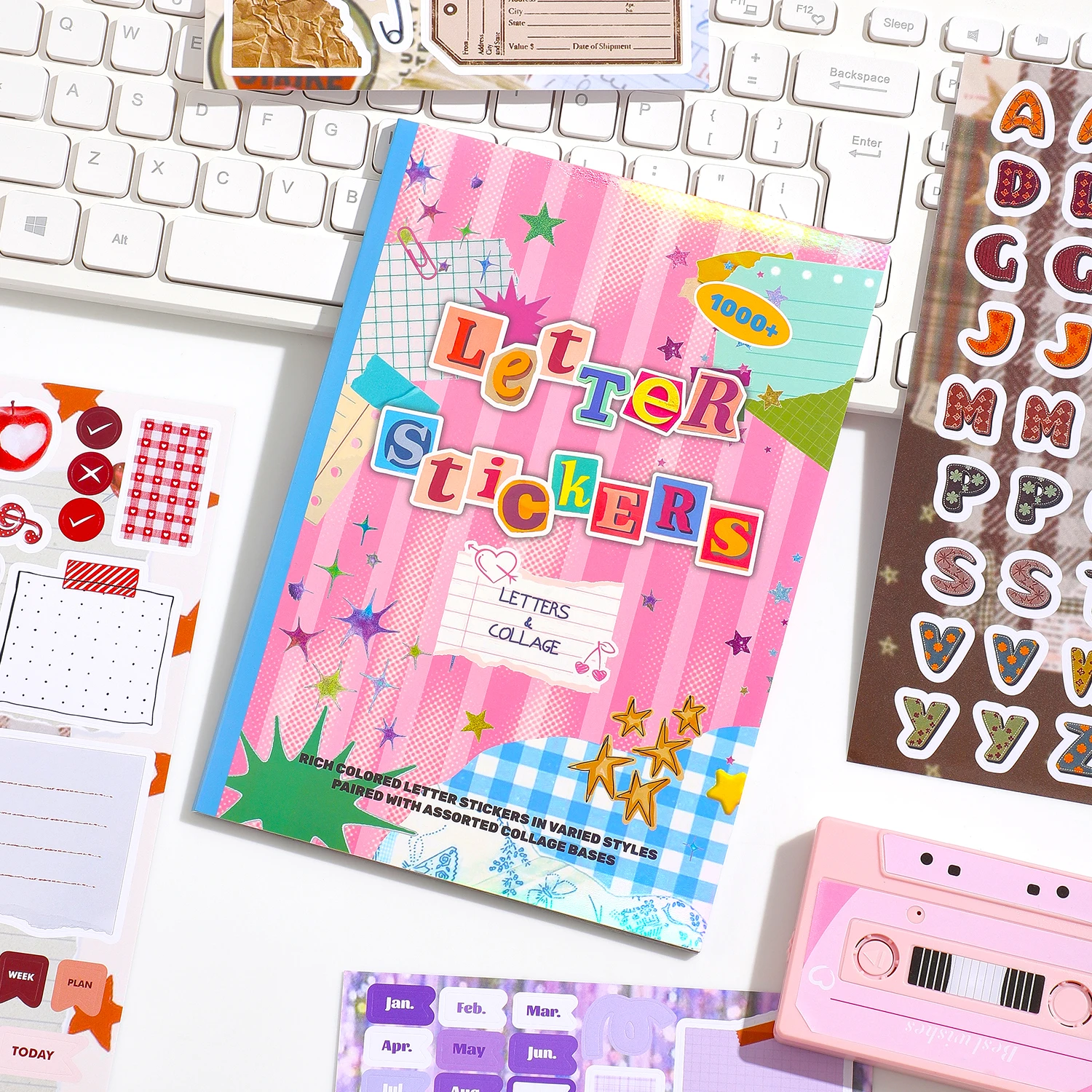 1000+ Pcs Alphabet Collage Sticker Book, Retro Letter & Collage Note Frame Decor Stickers for Junk Journal, Scrapbooking
