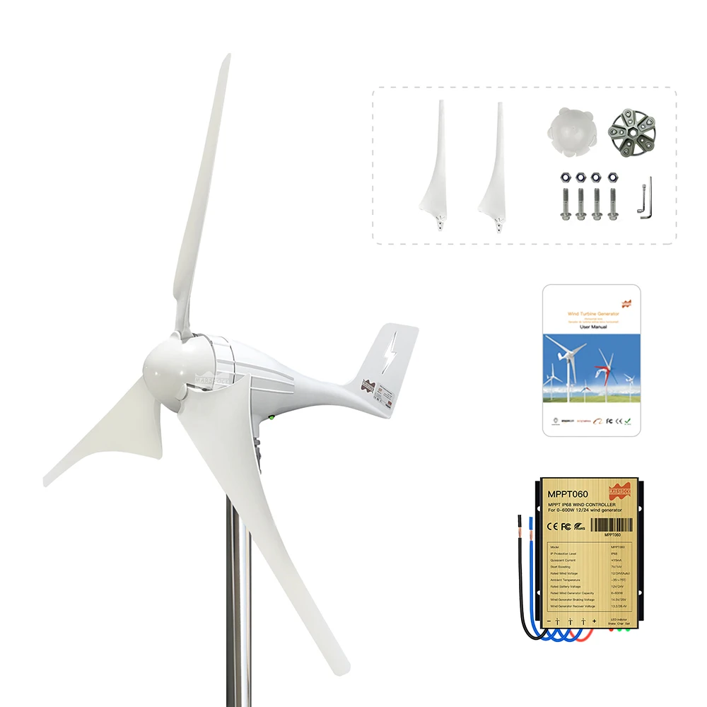 600W 12V 24V Wind Turbine Gennerator 3/5 Blades 12M/S Low Speed Windmill LED Indicate Light With Free Charge Controller