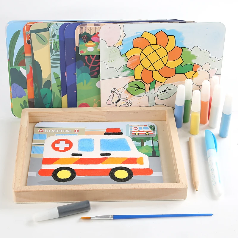 Peinture au sable en bois Montessori pour enfants, jeu de Graffiti, bac à sable éducatif, formation des compétences pratiques, jouets de dessin pour enfants