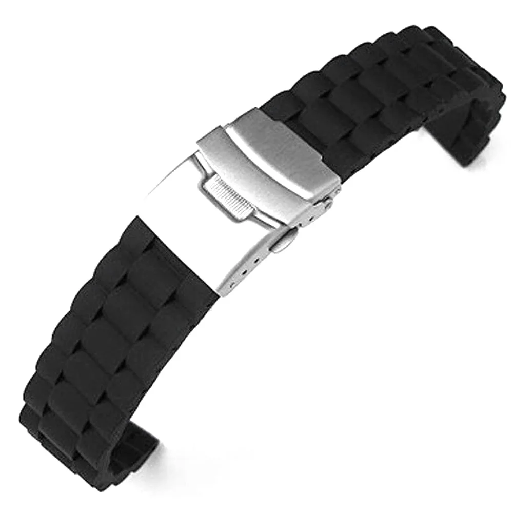 

24 Mm Insurance Folding Buckle Strap Watch Straps 24mm Silicone Adjustable Band Waterproof