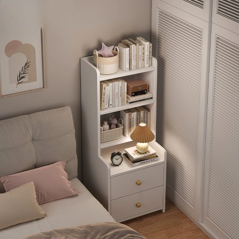 High-end Bedside table Bedroom Nordic wind bedside heightened storage rack Multifunctional cabinet Small bookshelf image 5