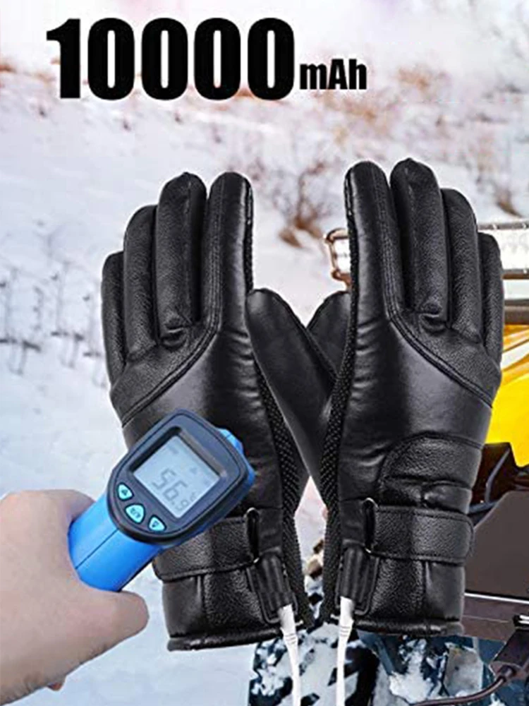 USB Heated Gloves Waterproof Winter Electric Warming Gloves PU Hand Warmers Soft Winter Outdoor Warm Gloves for Off Road Skiing