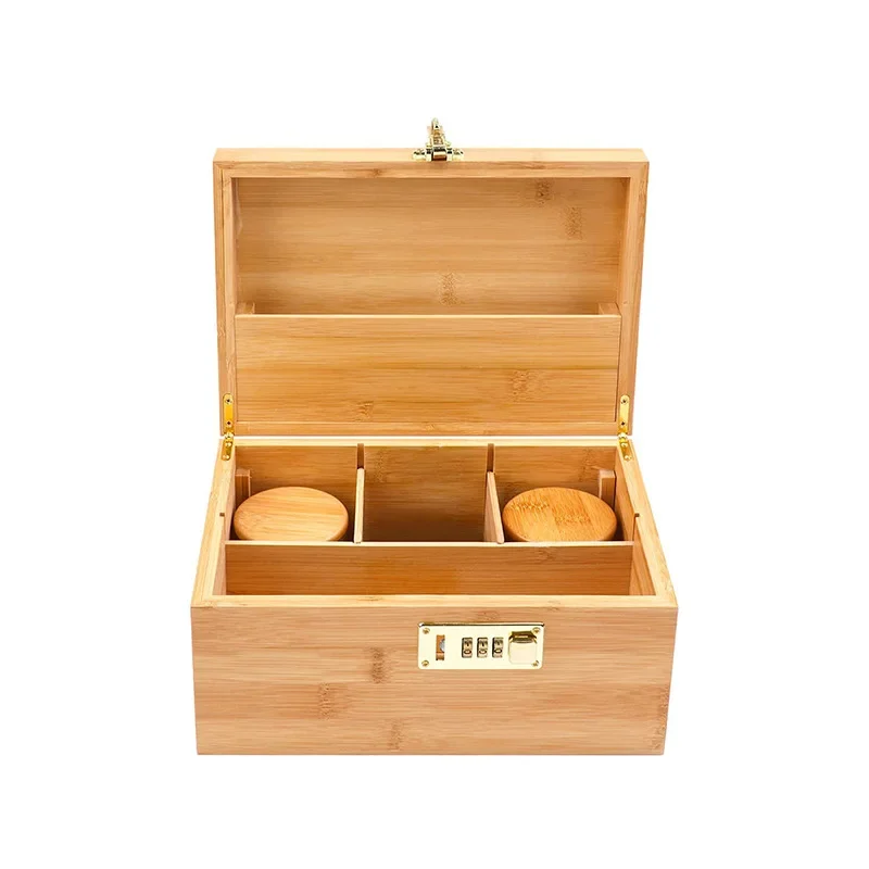 

Bamboo Storage Box With Lock Movable Rolling Tray Tea Cigarettes Operationed Cut Tobacco Reel Handmade Stash Kit Rangement