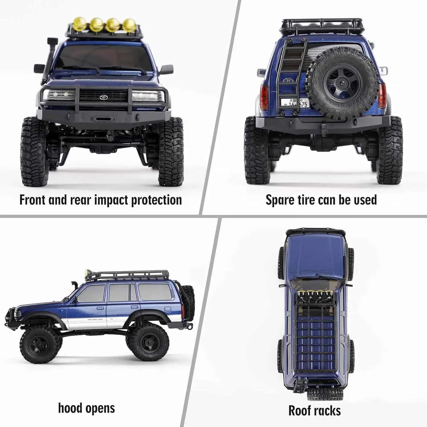 1/18 Scale RC Rock Crawler Toyota Cruiser LC80 4X4 Offroad Truck with LED Lights Blue for Adults