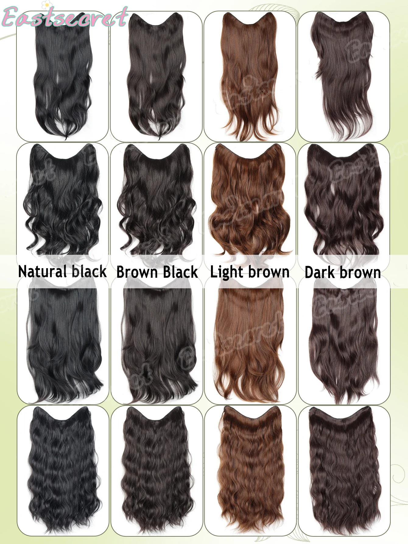 EAST 합성 긴 웨이브 5 클립 헤어 익스텐션 20인치 클립 온 헤어 익스텐션 여성용 고온 가짜 헤어
