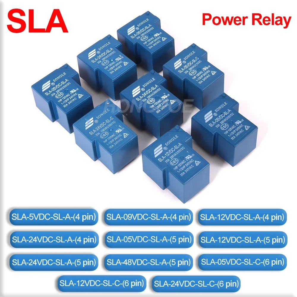 5Pcs Power Relay SLA SLA-05V 09 12V 24V 48VDC-SL-A -C 4Pin 5Pin 6pin 30A T90 SLA-05VDC-SL-A SLA-12VDC-SL-A SLA-24VDC-SL-C