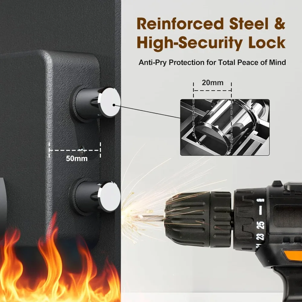 Brankas Modern Tahan Api 2.3 Cu.Ft dengan Rak Senjata – Kata Sandi Ganda, Tas Tahan Api, Rak yang Dapat Disesuaikan, Alas Anti Gores & Perlengkapan Pemasangan