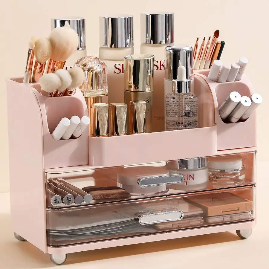 

Makeup Organizer Countertop with Large Drawers, Vanity Organizer with Brush Holder, Skin Care Storage for Dresser, Perfume Organ