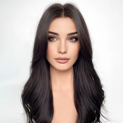 Natural Black Wavy Middle Part Synthetic Hair Glueless Lace Front Wigs for Black Women Lolita Silky Straight Wigs Top Quality