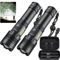 Super Bright Rechargeable Flashlight Adjustable Powerful Flash Light with 7 Modes & COB Light, Waterproof Handheld Flashlight