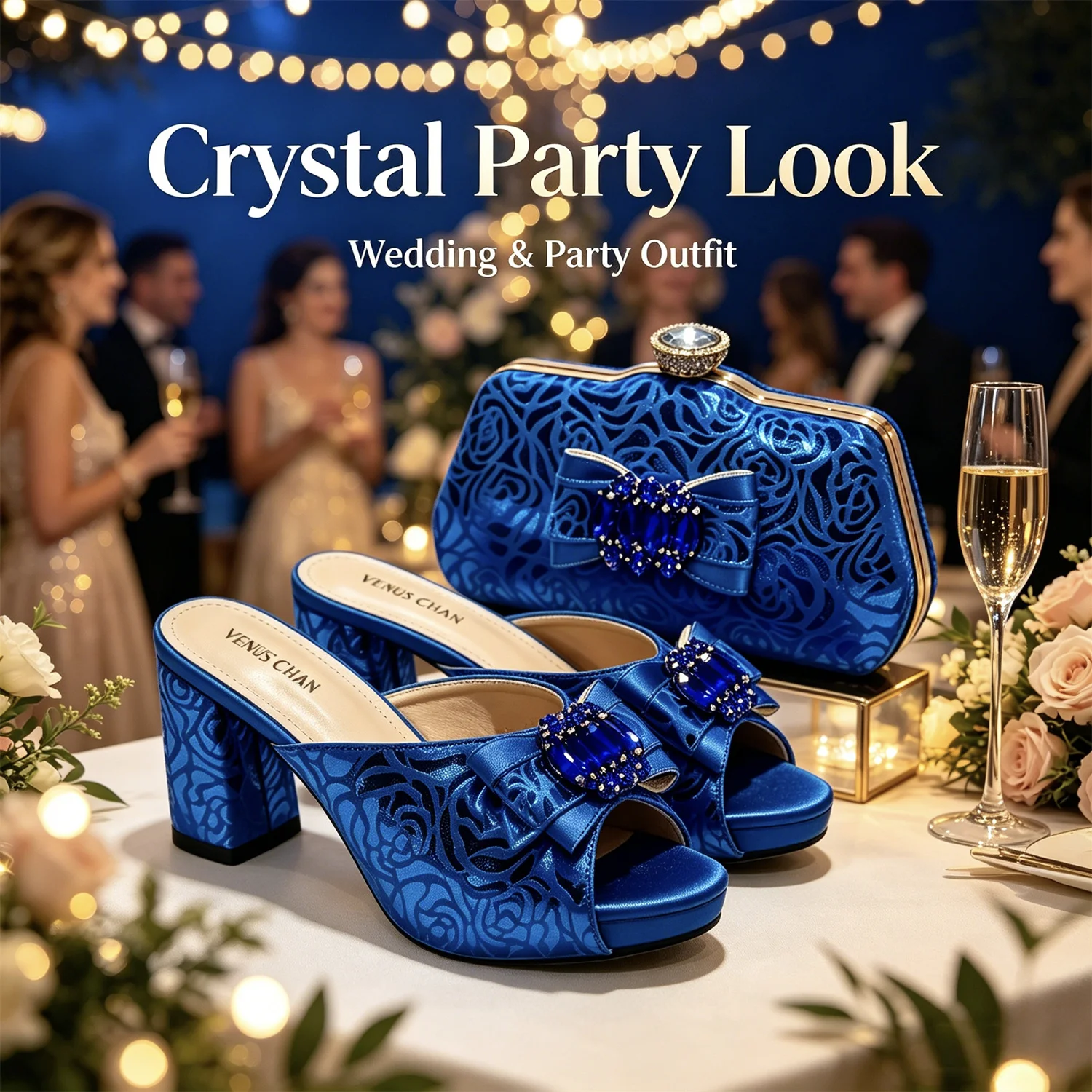 Conjunto de zapatos y bolso de mujer con encaje de satén morado de lujo, tacón de bloque con lazo de pedrería, sandalias abiertas, para bodas, fiestas y eventos nocturnos.