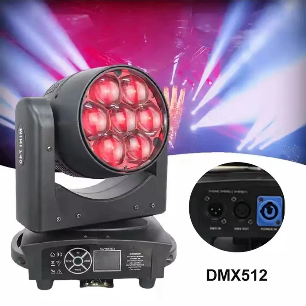 Stage Beam Equipment 7x40w  RGBW LED Bee Eye Zoom Wash Moving Head Light DMX512 Control For Disco Party Bar Event