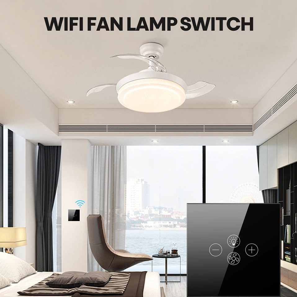 

Smart Wifi Fan Light Switch,EU/US Ceiling Fan Lamp Switch Tuya Remote Various Speed Control Work with Alexa Google Yandex Alice