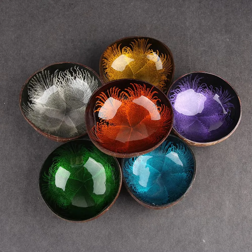 Natural Superior Coconut Bowl Splash Ink Coconut Shell Candy Storage Bowl Container Desk Ornament Creative Handicraft Decoration