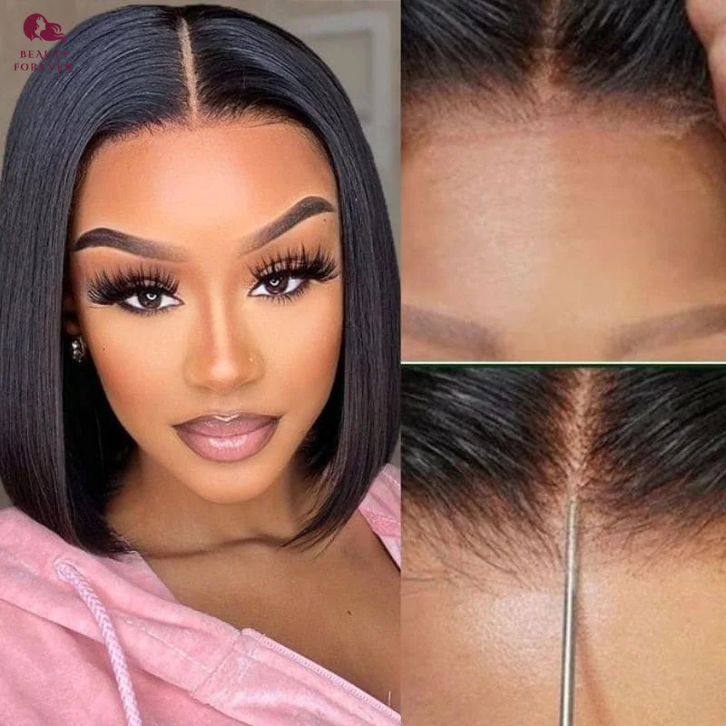 

Clearance Sale Glueless BOB Human Hair Wig Wear and Go 6X4.5 Precut BOB Lace Wig Short Brazilian Virgin Human Hair Wig 180%