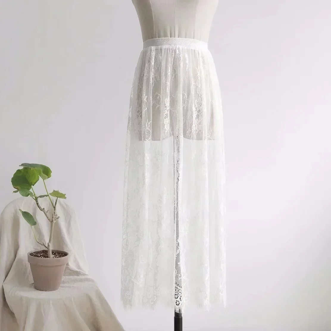 Women Floral Lace Layering Scalloped Hemline Shirt Extender Adjustable Layered Top Lower Sweep Half Slip Skirt A-Line Mini Under image 3