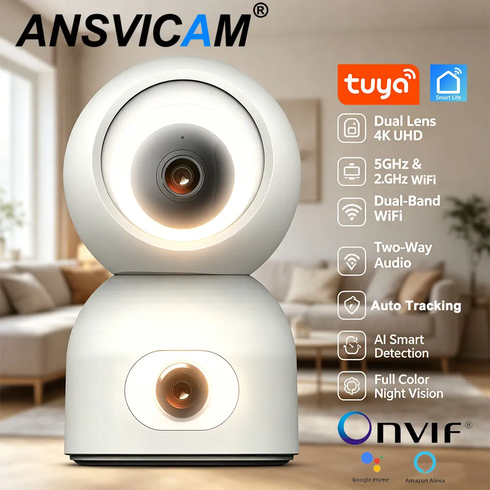 4K Dual Screen IP Camera 8MP 5G WiFi Tuya AI Human Detection Wireless Indoor PTZ Security Camera Night Vision Video Surveillance