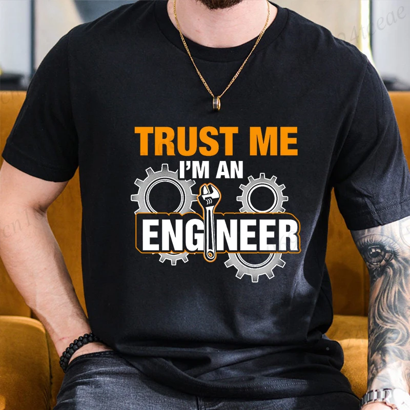 مضحك قائلا ثق بي أنا مهندس تصميم تي شيرت الرجال المهوس رسالة تي شيرت مبرمج الشارع الشهير قصيرة الأكمام س الرقبة التي شيرت