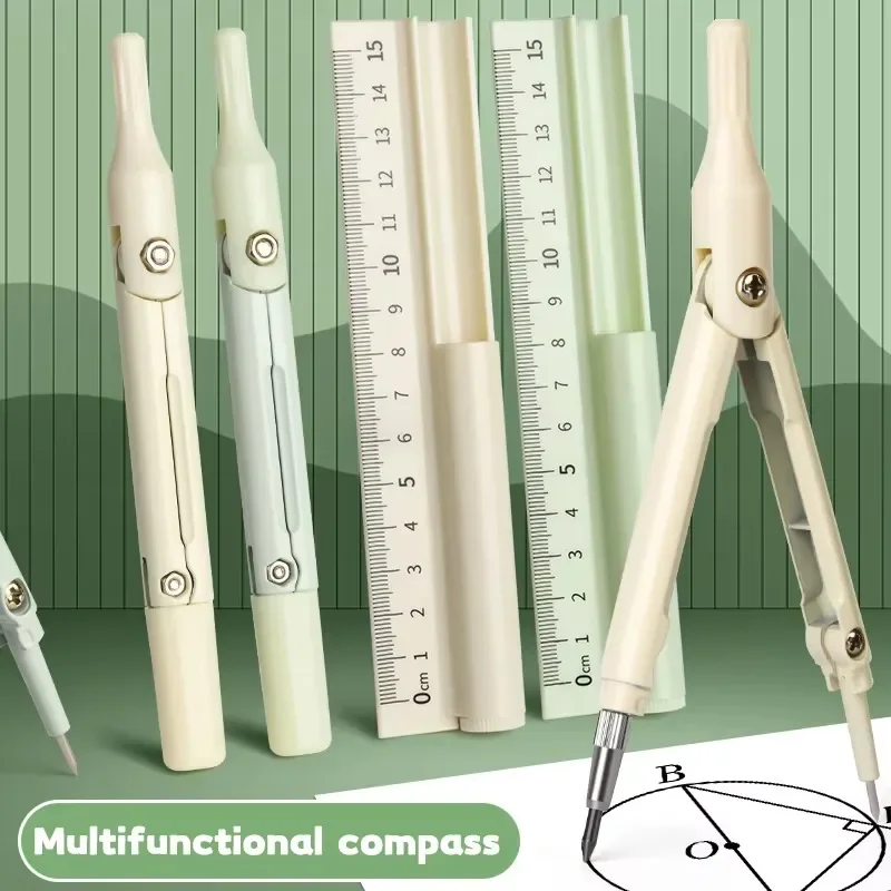Multifunktionales Drei-in-Eins-Kompass- und Lineal-Set, Kunststofflineal mit Metallkompass für Bleistiftlernen und Schulgebrauch, perfekt