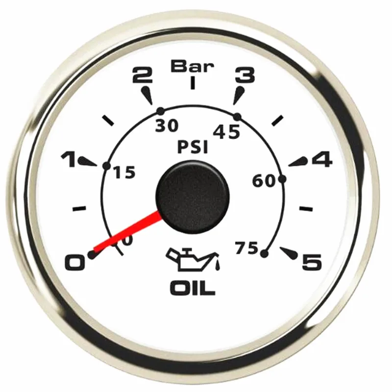 52mm 0-5Bar Oil Pressure Gauges Modified Stainless Steel 316L Bezel Oil Pressure Meters 0-75psi 10-184ohm for Auto Truck Ship Rv