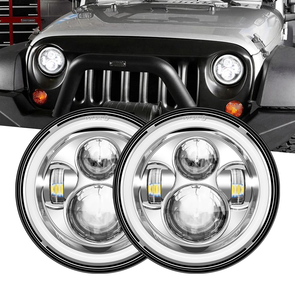 

7" Round LED Headlights White DRL / Amber Turn signal For Hummer H1 H2 H3 LED Projector DRL 7 inch Headlamp Lada niva 4x4