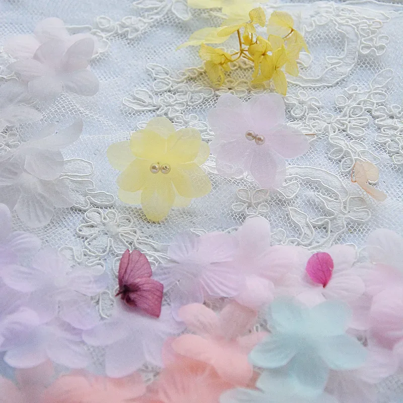 100 PCs/Lot 3D Tulle Flower Petals for Bride, Wedding Veil, Decoration Flower Doll, Handmade Flower Fabric, DIY Accessories
