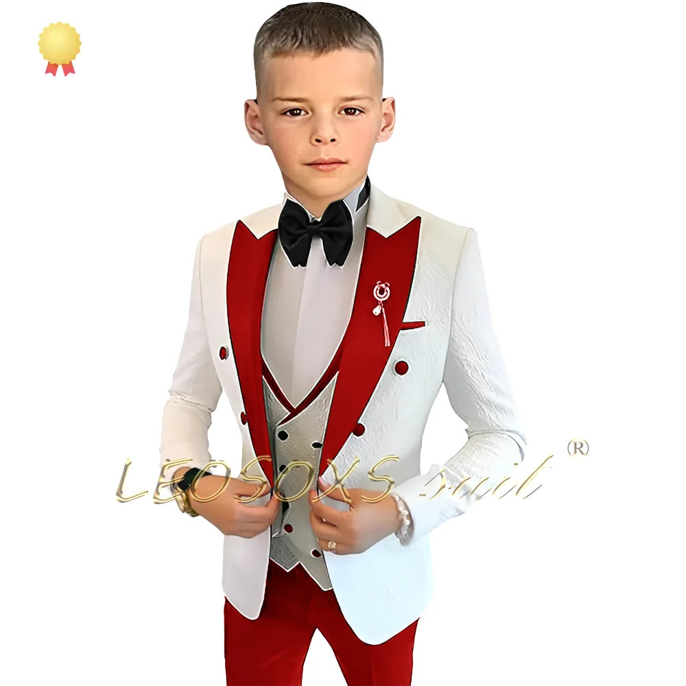 Boys jacquard dress 3 piece suit (jacket + vest + pants) customized high quality wedding party little gentleman formal wear