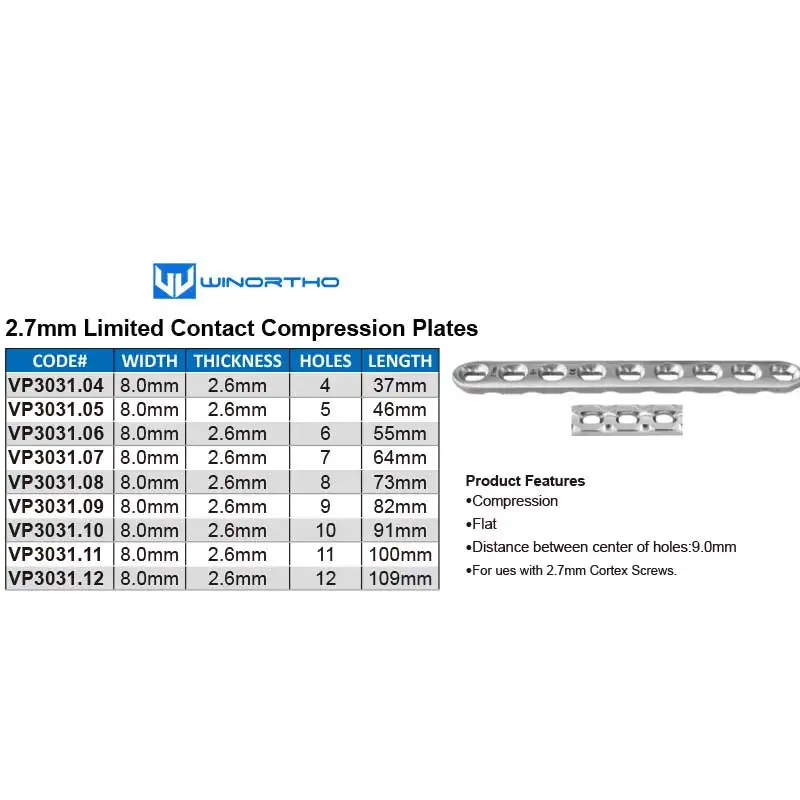 2.7mm LC-DCP plates veterinary orthopedic instruments  pet animal surgical Compression winortho