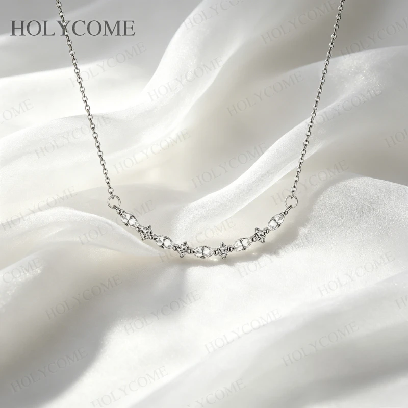 925 Sterling Silber Halskette mit gebogenem Moissanit-Anhänger im Marquise-Schliff, D-Farbe, minimalistischer Anhänger für Damen, für den täglichen Gebrauch, edler Schmuck – Detail 13