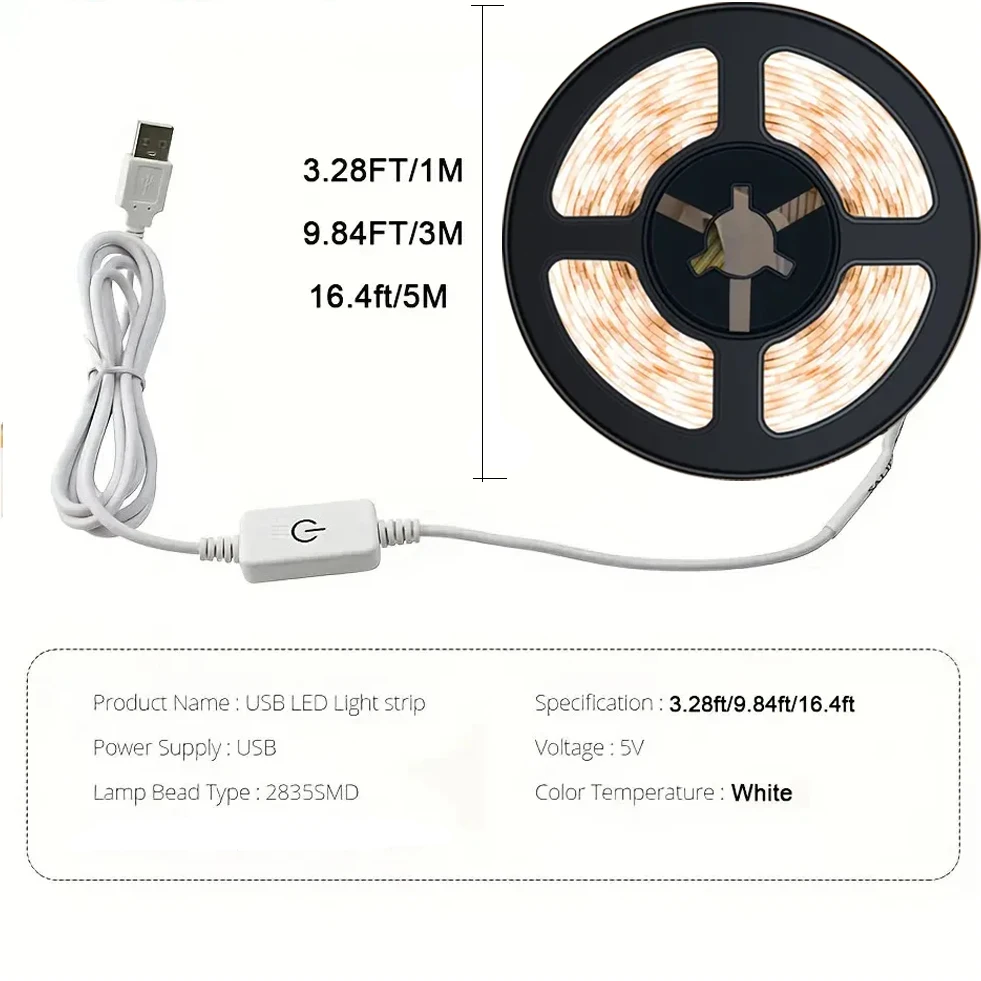 5 V LED Lichter Streifen 2835 Touch Schalter Dimmer USB LED Band Band Flexible DIY Hintergrundbeleuchtung Spiegel Weihnachten Schrank zimmer Dekor Geschenk
