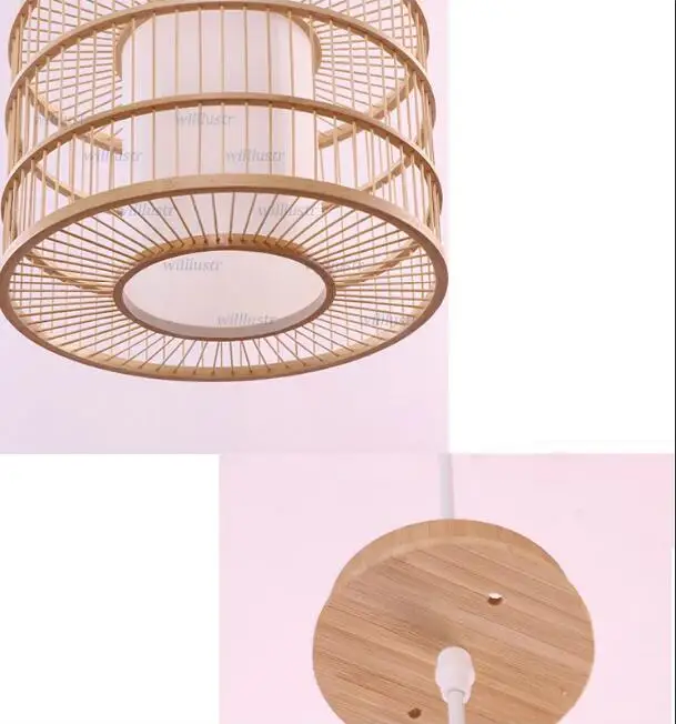 

Handmade Wood Cylinder Suspension Lamp Bamboo Pendant Light Hotel Cafe Bar Izakaya Dining Bedroom Hanging Ceiling Chandelier