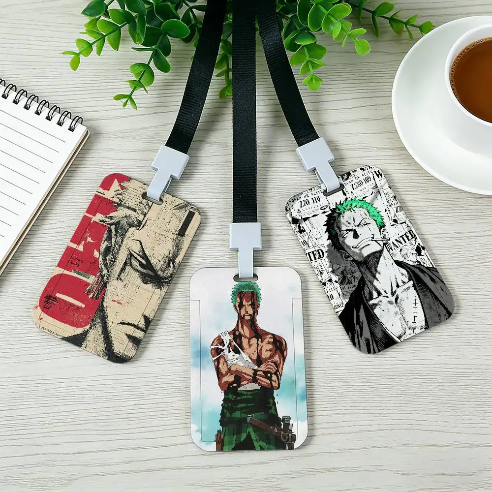 Anime O-One Piece Zoro Card Holder Employee Card Cover Lanyard Work Business ID Badge Holder Name Tag Cards Case