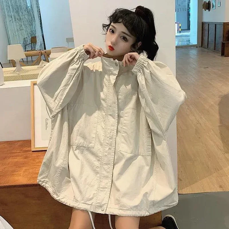 

Женские базовые куртки с однотонным отложным воротником, универсальные Bf Harajuku, с рукавами «летучая мышь», High Street, повседневные подростковые солнцезащитные куртки, Лидер продаж