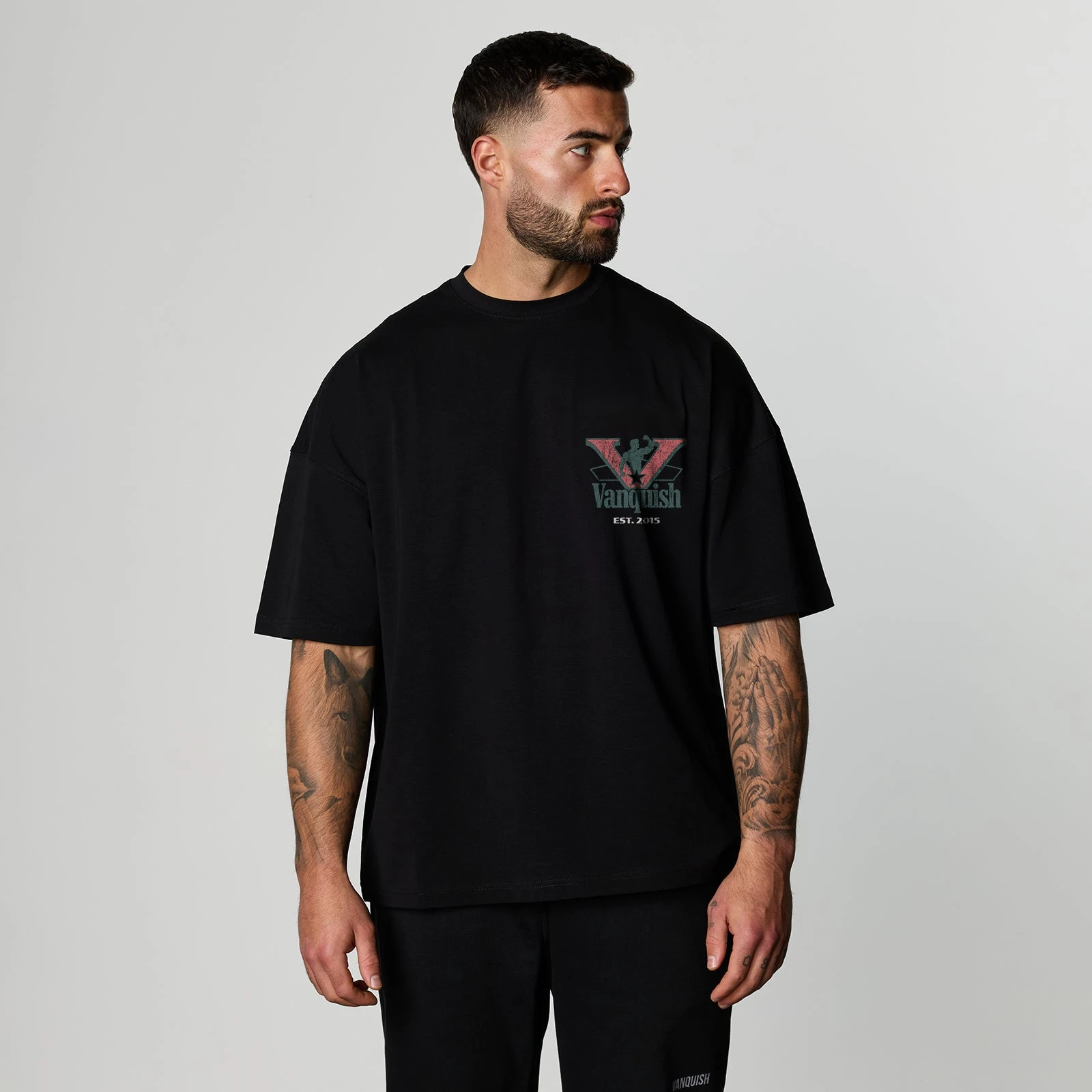 CONQUEST BLACK BOXY ÜBERGRÖSSES T-SHIRT Hochwertiger Luxus-Unisex-Stil für Männer und Frauen – Detail 5