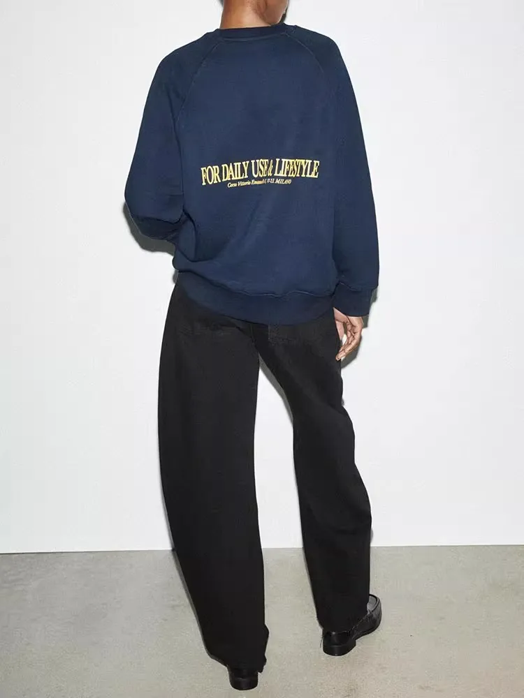 Retro American Campus Sle Loose Fit Long Sve round Ne Printed Letter Women's Sweatirt Streetwear Casual Cotton Hoodie