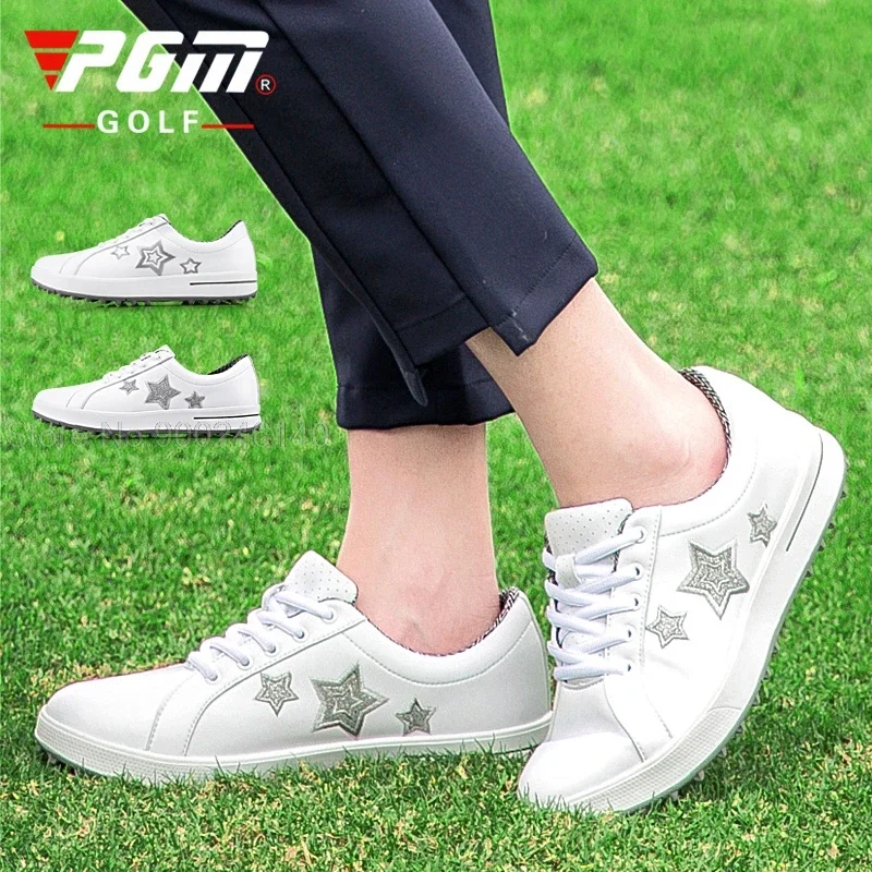 PGM Korean Women Golf Shoes Fixed Nail Waterproof Sneakers Women Lightweight Non-slip Small White Girls Sports Shoes 35-40