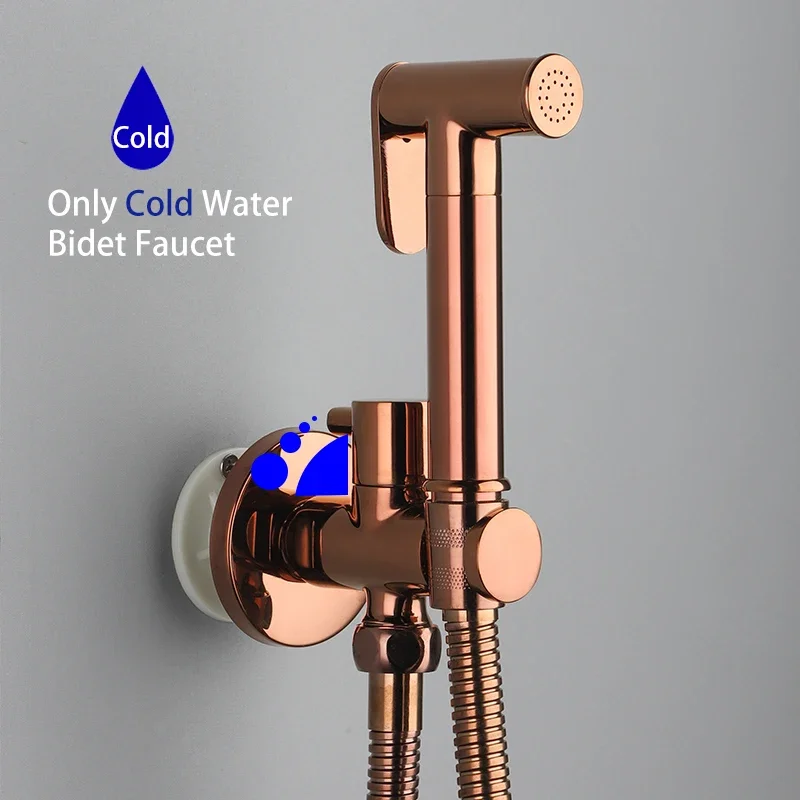 ULA Rose Gold Portable Bidet Sprayer Faucet Brass Toilet Bidet Faucet Hot Cold Water Bathroom Mixing Valve hygienic shower