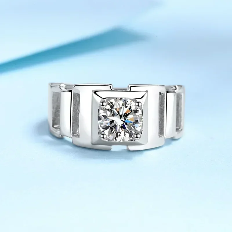 

New Style Sparkling 1CT Moissanite Mens Platinum PT950 Ring, VVS1 D Color Diamond Designer GRA Certificados Men Wedding Ring