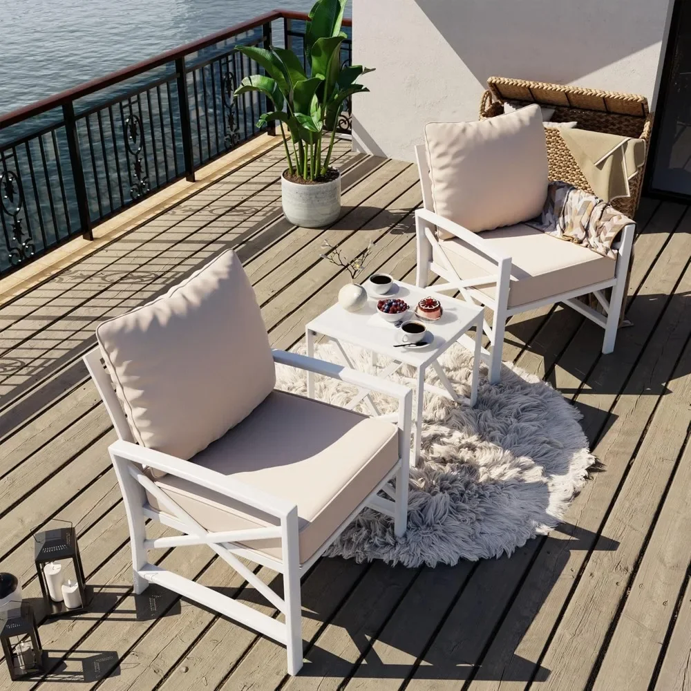 

Patio Furniture 3-Piece Conversation Set, Small Outdoor Furniture with Deep Cushion Loveseat Sofa and Matching Side Coffee Table