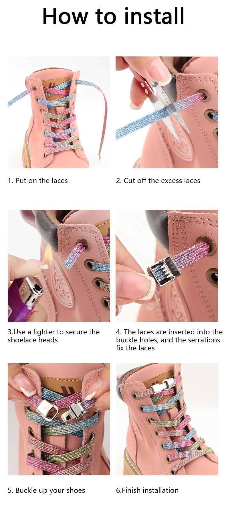 Schnürsenkel ohne Binden, Metallschnallenverschluss, elastische Schnürsenkel für Turnschuhe, 1 Sekunde, schnelles Ein- und Ausschalten, praktische Spitze für faule Schuhe, Unisex – Detail 8