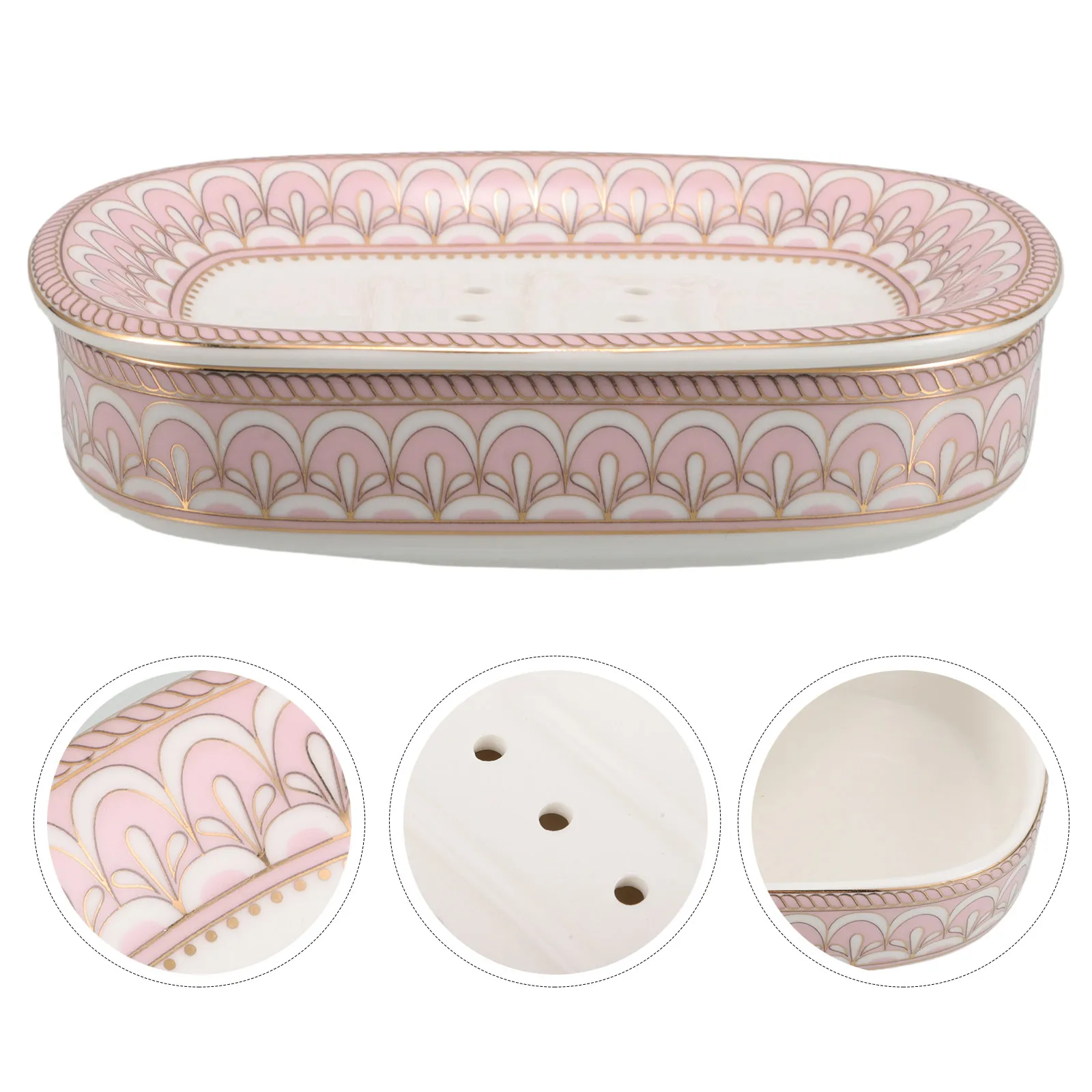 

Bathroom Soap Holder Self Draining Ceramic Soap Dish Multi Hole Striped Tray for Shower Sink Kitchen Storage Box