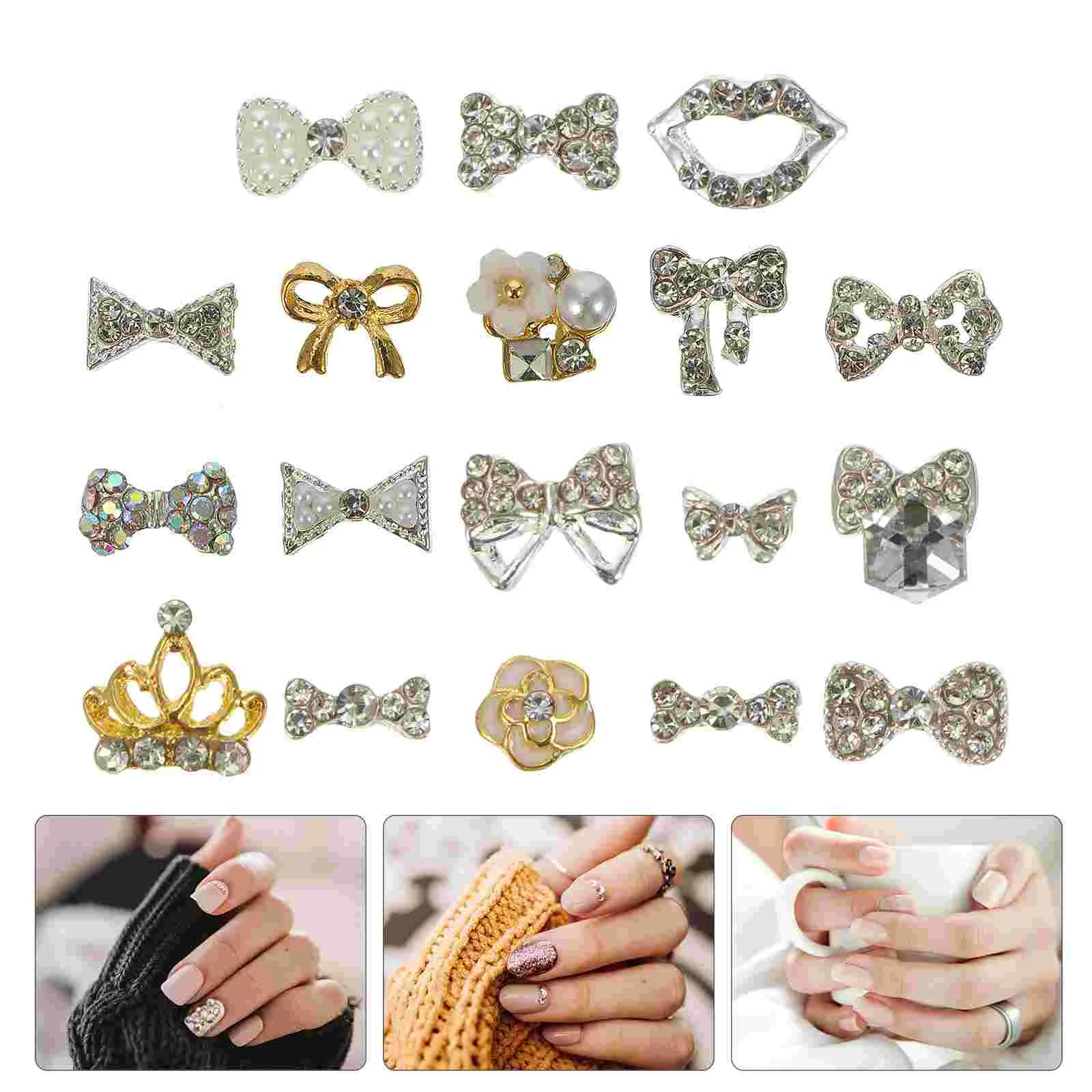 

18 Pcs Nail Drill Pearl Decor Manicures Accessories Butterflies Supplies Metal DIY 3D Bow Accessory Crown Studs