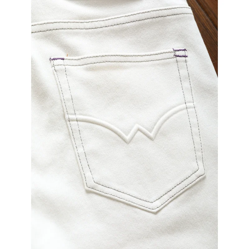 2025年新作 ホワイトジーンズ メンズ 秋 カジュアル トレンド ストレッチ スモールストレート ハイエンドパンツ