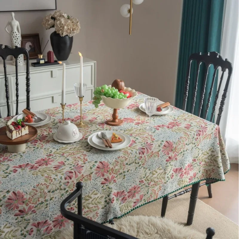 A machine washable brocade tablecloth printed tablecloth French embroidery dustproof tablecloth brocade tablecloth