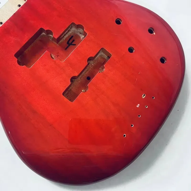 KB974 Transparent Red Color Custom Bass Body in Solid Wood Replace and DIY Right Hand Surface Damages&Dirty PJB Active Pickups - view 3
