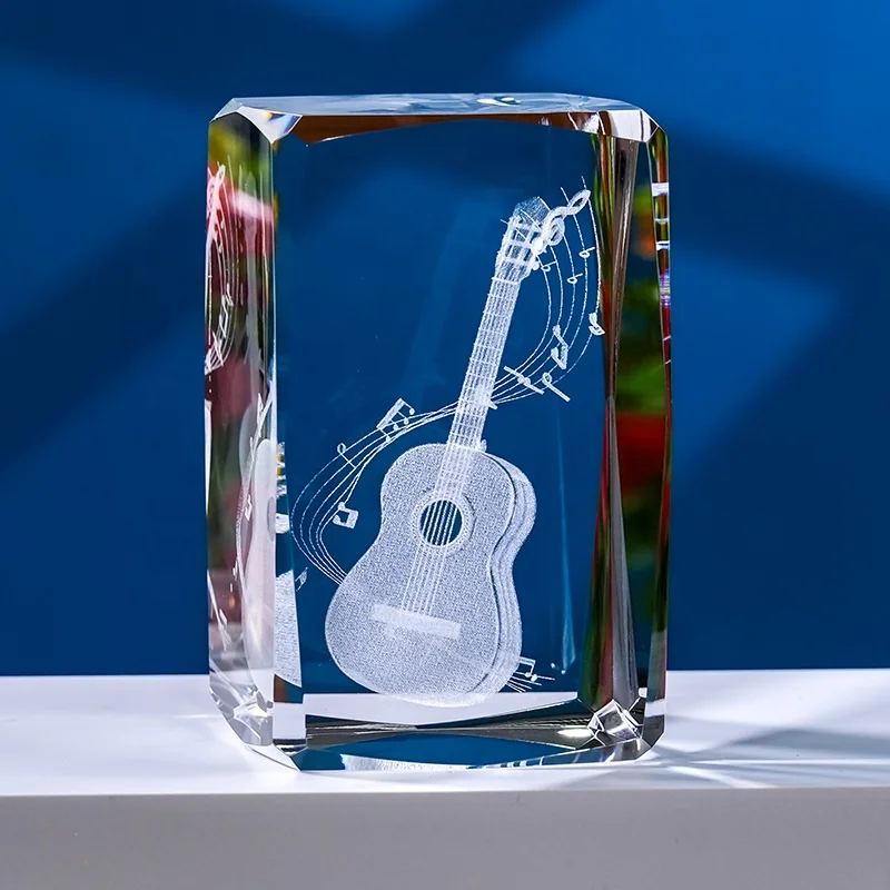 New K9 Crystal Glass Music-themed Souvenir Gift 3D Laser Piano Violin Guitar Performance Decoration Hand-carved Glass Cube