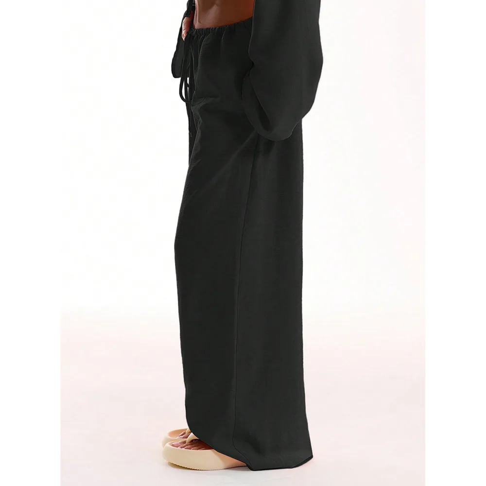 العصرية واسعة الساق السراويل النسائية الصيف جديد مستقيم الرياضة Sweatpants فضفاض Faion السراويل الطويلة كلينفيت Sle البوليستر...
