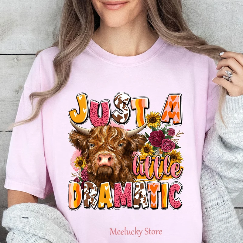 Just a little dramatic fun print patterns summer women's korean loose and lazy style T-shirt