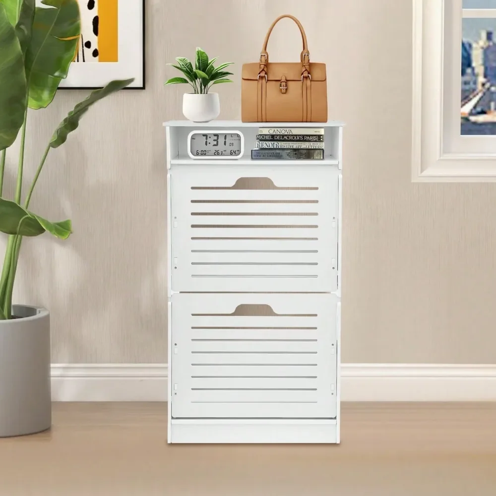

Cabinet With 2 Flip Drawers, Independent Shoe Rack Cabinet, UltraThin Shoe Cabinet With Entrance Channel, Bearing 99.21 Pounds,