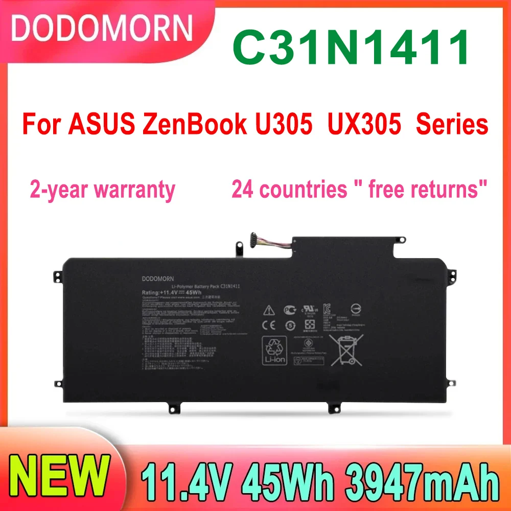 

DODOMORN C31N1411 Laptop Battery For ASUS ZenBook U305 UX305 Series U305FA UX305FA UX305FA 2-year warranty 3947mAh 45Wh 11.4V